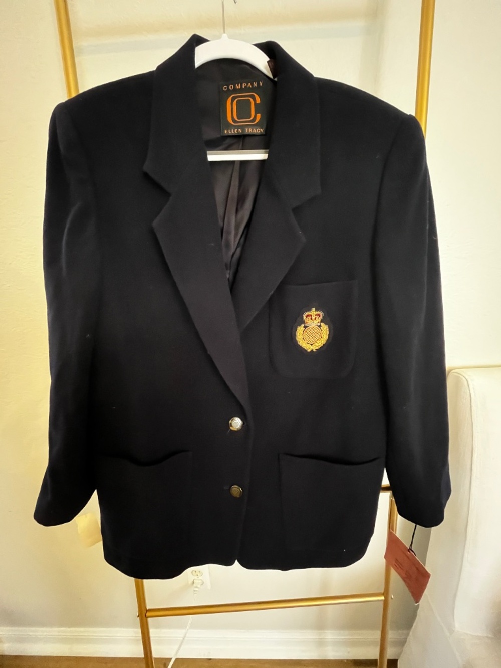 Vintage Ellen Tracy Company Black Wool Blazer Crest Jacket NWT Size 8 $395 Retai